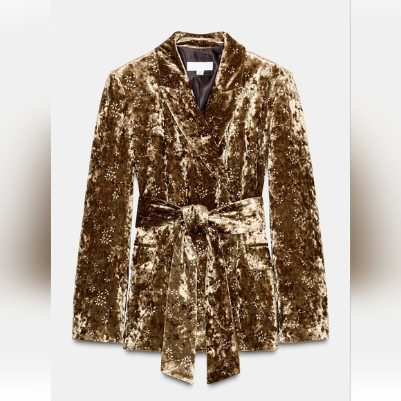 ZARA ZW COLLECTION GOLDEN METALLIC THREAD VELVET BLAZER WITH BELT πππ - Picture 2 of 8